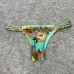 Farm Rio Bikini Bottom Floral Braided Side Strap Cheeky Swimwear Women’s XXS 0